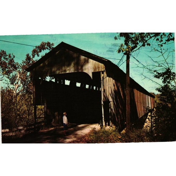 Williams Covered Bridge Postcard Travel Souvenir Unposted White River Indiana - Picture 1 of 2